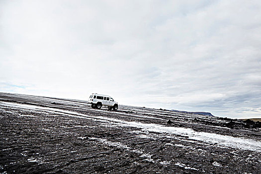 四个,轮式,卡车,停放,冰,黑色,风景,冰岛