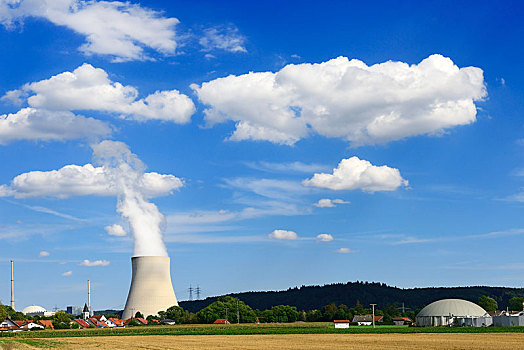 冷却塔,核电站,下巴伐利亚,巴伐利亚,德国,欧洲