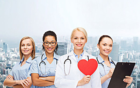 医药健康,概念,微笑,女医生,护理,红色,心