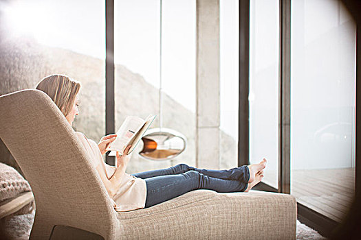 女人,读,沙发,现代生活,房间