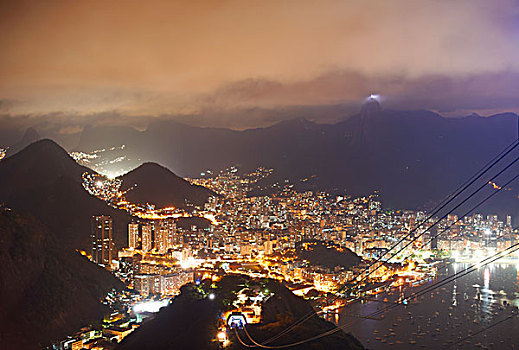 港口,山,甜面包山,夜晚,里约热内卢,巴西