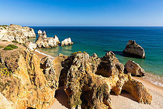 俯视图,沙滩,岩石构造,阿尔加维,葡萄牙