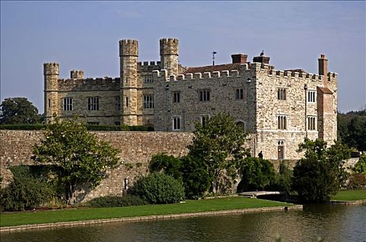 利兹,城堡,围绕,护城河,肯特郡,英格兰,欧洲