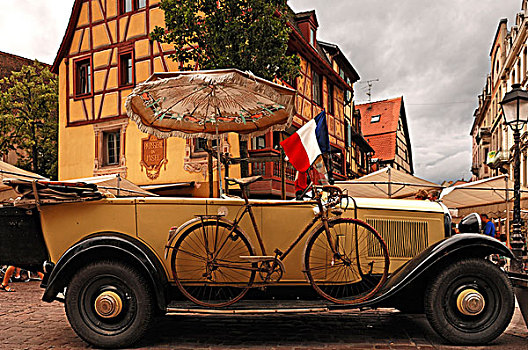 老,雪铁龙,自行车,旅游,法国,城市,中心,科尔玛,欧洲