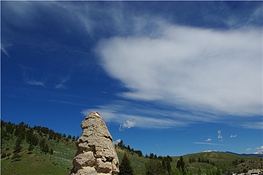 岩石构造,蓝色,白色,天空,黄石国家公园