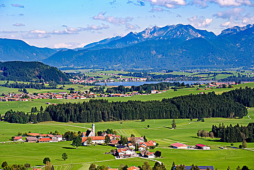 风景,城堡山,靠近,正面,乡村,阿尔卑斯山,斯瓦比亚,巴伐利亚,德国,欧洲