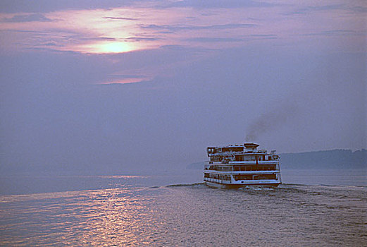 风景,游船,航行,河,日落