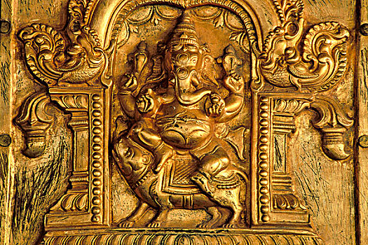 印度教,佛,象头神迦尼萨,象神甘尼夏,镀金,马杜赖,泰米尔纳德邦,印度南部,印度,亚洲