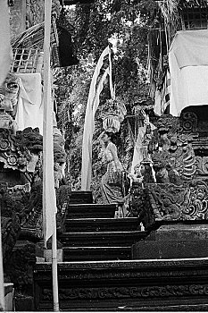 女人,楼梯,庙宇,巴厘岛,印度尼西亚