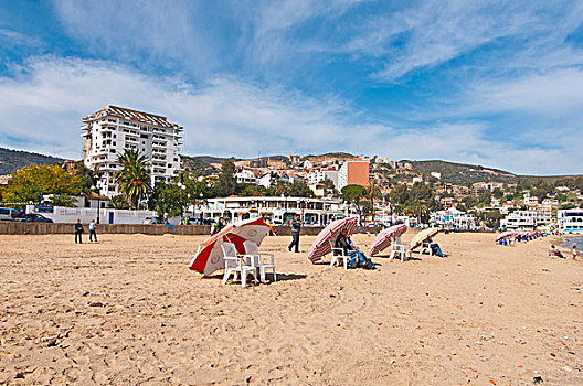 伞,海滩,阿尔及利亚,非洲
