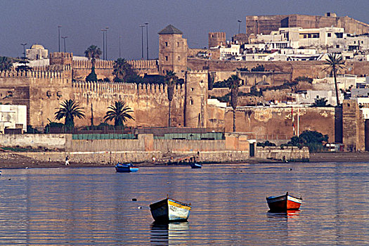 摩洛哥,拉巴特,渔船,河,背景