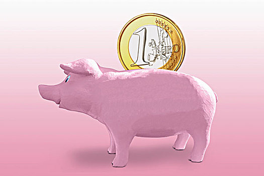 大,1欧元硬币,粉色,存钱罐,象征