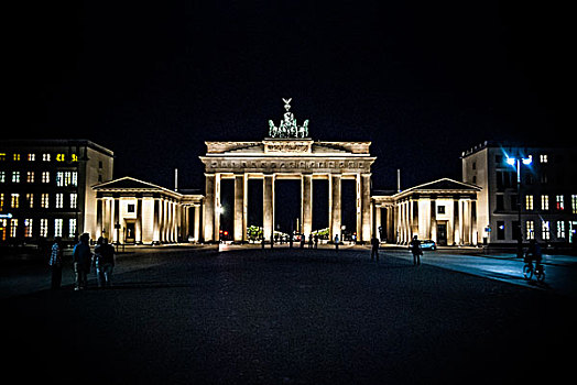 勃兰登堡,大门,夜晚,柏林,德国