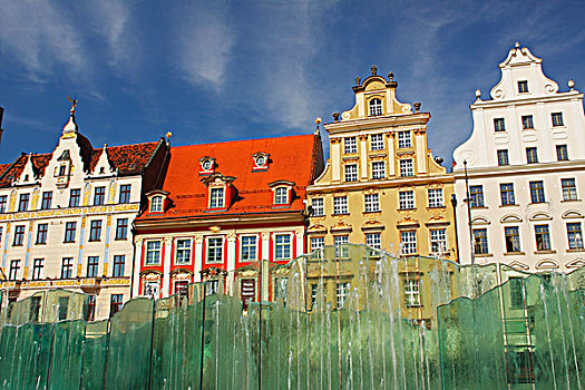 彩色,建筑,喷泉,弗罗茨瓦夫,波兰