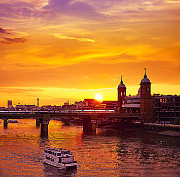 伦敦,日落,泰晤士河,大教堂,英格兰