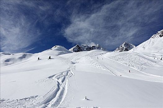 滑雪,小路,斜坡,山,靠近,奥地利
