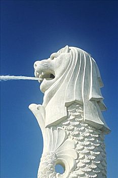 新加坡,著名,鱼尾狮,喷泉,鲜明,蓝天