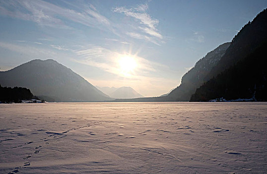 湖,巴伐利亚,德国,冬天,冰冻