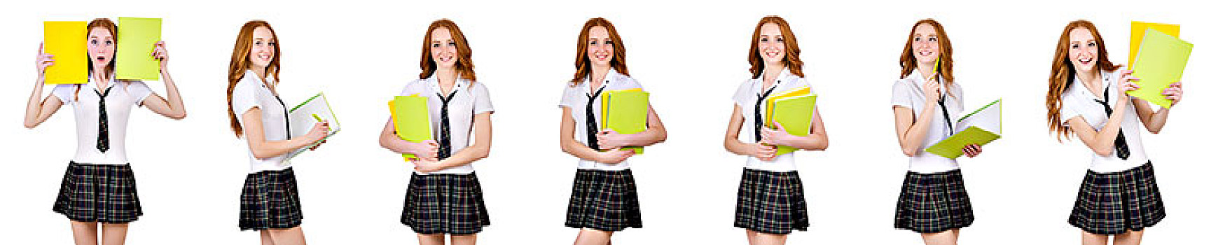 年轻,学生,女性,课本,隔绝,白色背景