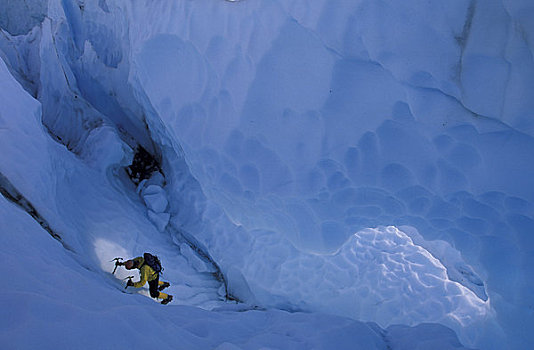 攀冰者,攀登,缝隙,冰河