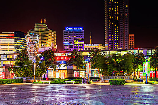 宁波商业广场喷泉夜景