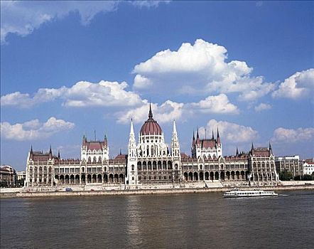 多瑙河,河,船,云,蓝天,布达佩斯,匈牙利,欧洲,欧盟新成员