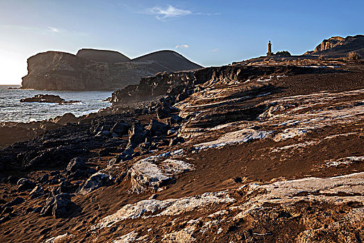 火山地貌,背影,右边,灯塔,夜光,岛屿,法亚尔,亚速尔群岛,葡萄牙,欧洲