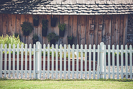 白围栏,正面,木质,小屋,农作物