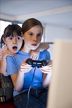 女生,幼儿园,女孩,玩,电子游戏