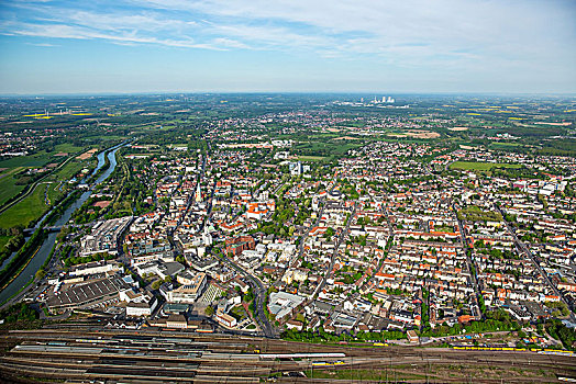 俯视,市中心,镇中心,重建,哈姆,鲁尔区,北莱茵威斯特伐利亚,德国