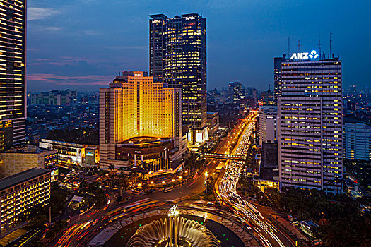 印度尼西亚,雅加达,酒店,环岛,纪念建筑,建筑,夜晚
