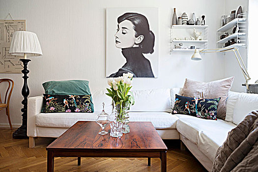 白色,沙发,旧式,家具,客厅