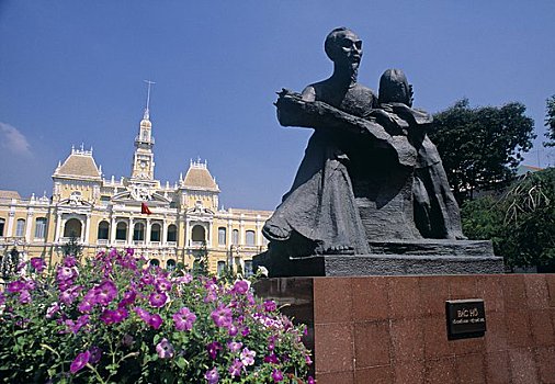 胡志明,雕塑,市政厅,胡志明市,西贡,越南
