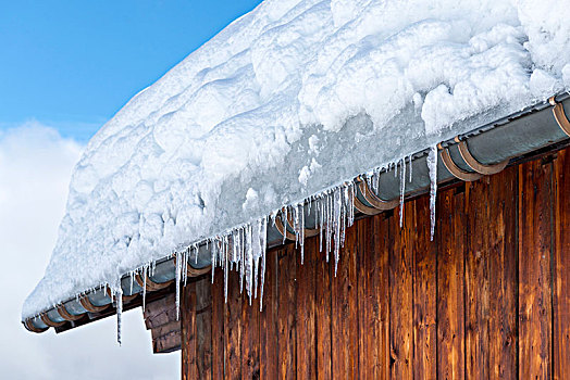 奥地利,蒙塔丰,冰柱,雪,屋顶