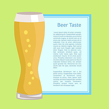 啤酒,味道,海报,绿色,矢量,插画,大,玻璃杯,满,泡泡,泡沫,文字,填充