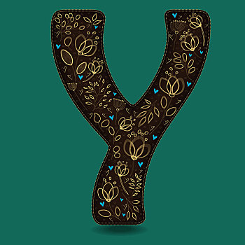 字母y,金色,花,装潢