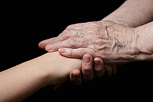 孙女,祖母,握手,支持
