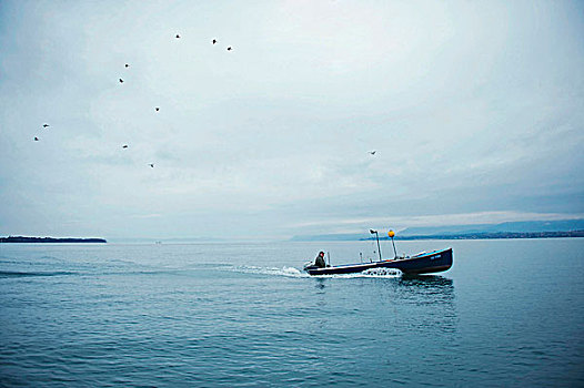 基督教,捕鱼,船,日内瓦湖,瑞士