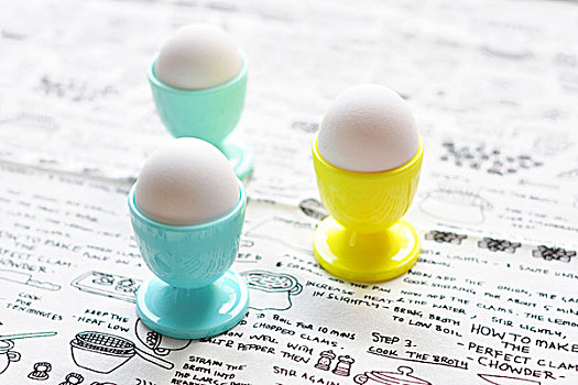 半熟,蛋,淡色调,彩色,蛋杯