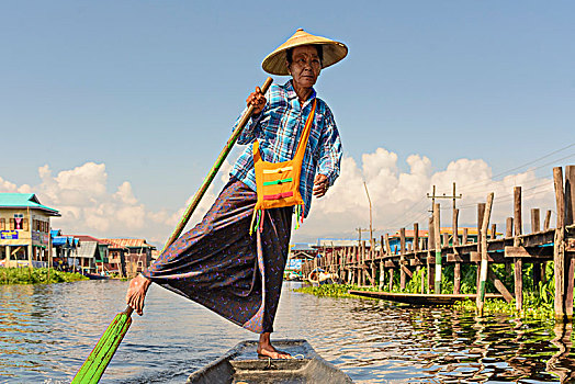 女人,船,腿,划船,风格,运河,房子,人,茵莱湖,掸邦,缅甸