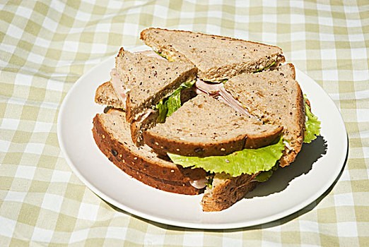 盘子,三明治,野餐毯