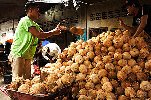 椰子,市场,印度尼西亚,七月,2007年