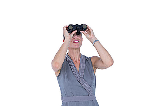 职业女性,看穿,双筒望远镜,白色背景