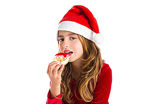 圣诞节,儿童,女孩,吃,圣诞老人,饼干,隔绝