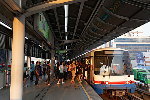 人,高架列车,早晨,车站,曼谷,泰国,亚洲