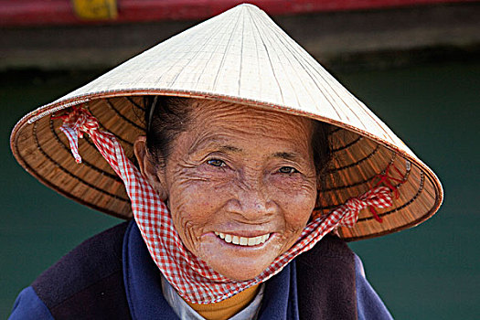 肖像,老年,女人,穿,锥形,帽子,会安,越南