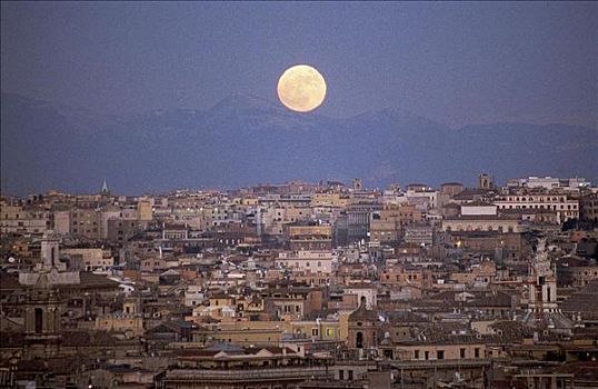 罗马,满月,黃昏,意大利,欧洲