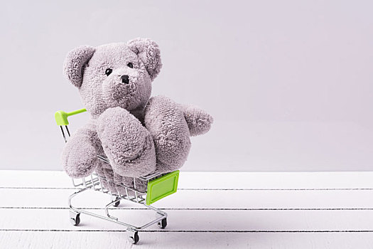 小,购物车,泰迪熊,概念,出售,玩具,孩子
