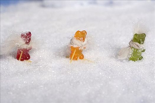 三个,胶熊,人造,冬天,背景