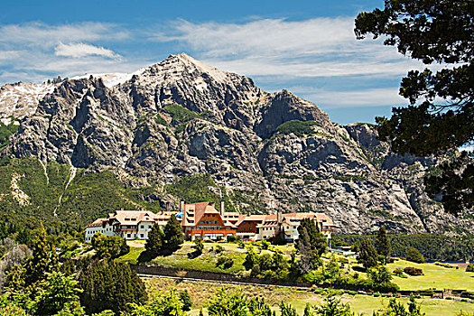 大,度假酒店,上面,绿色,山,背景,巴里洛切,阿根廷